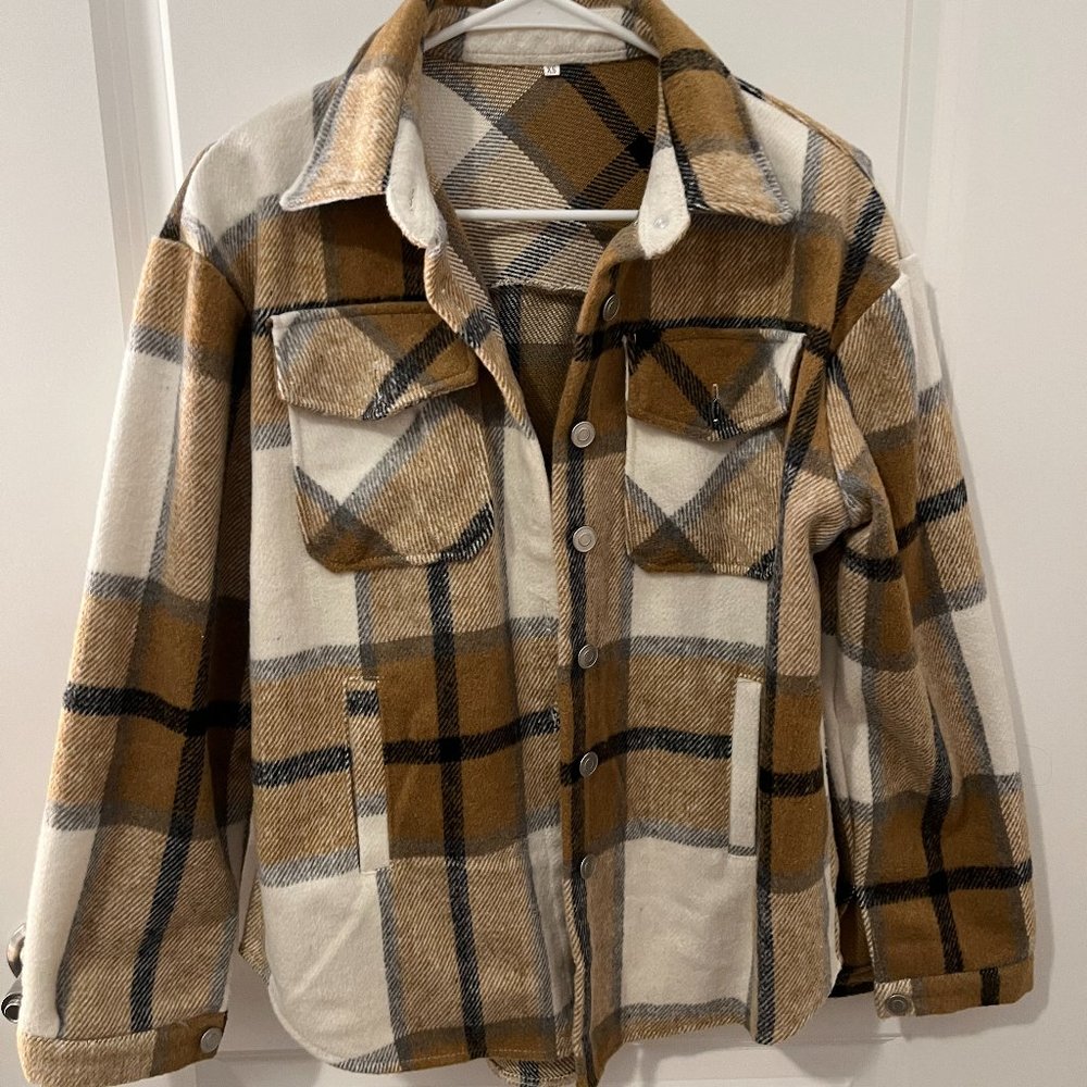 Plaid Wool Blend Button Down Long Sleeve Shacket/Jacket/Shirt XS
